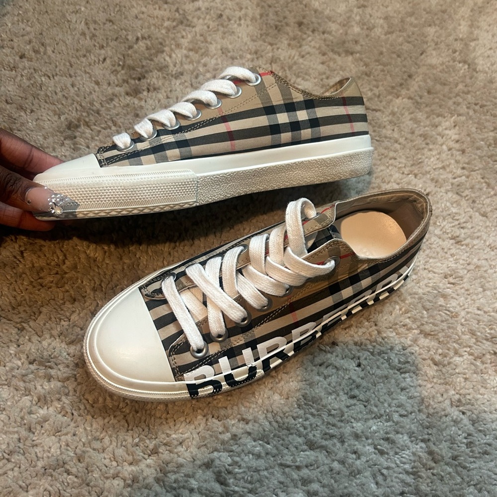 Burberry Beige and Black Check Sneakers - Picture 3 of 5